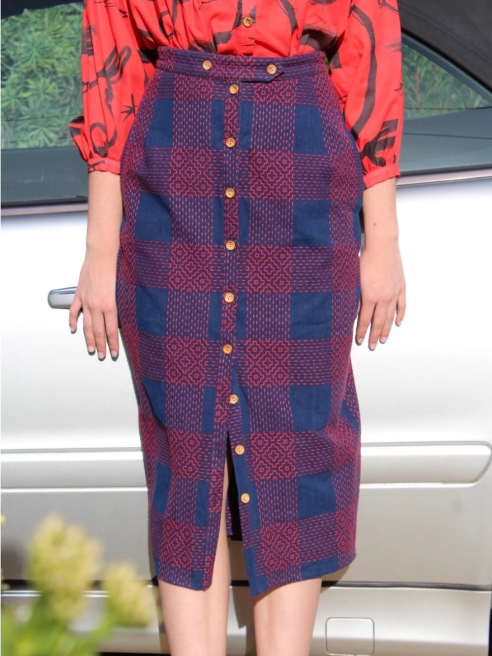 Gently used Heinui Marvin Skirt Heavy Sashiko Fabric